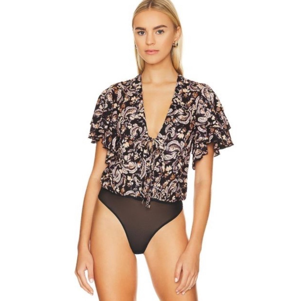 NWT Free People Call Me Later Printed Bodysuit - Size XS